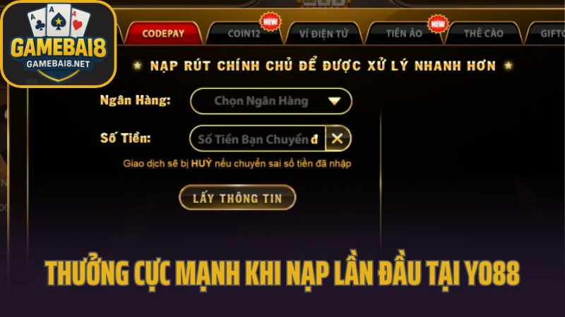 Yo88 - chơi game mượt mà trên mọi thiết bị không lo giật lag 8 Thưởng cực mạnh khi nạp lần đầu tại yo88