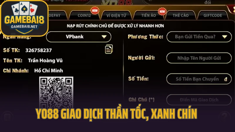 Yo88 - chơi game mượt mà trên mọi thiết bị không lo giật lag 4 Yo88 giao dịch thần tốc, xanh chín để bạn yên tâm